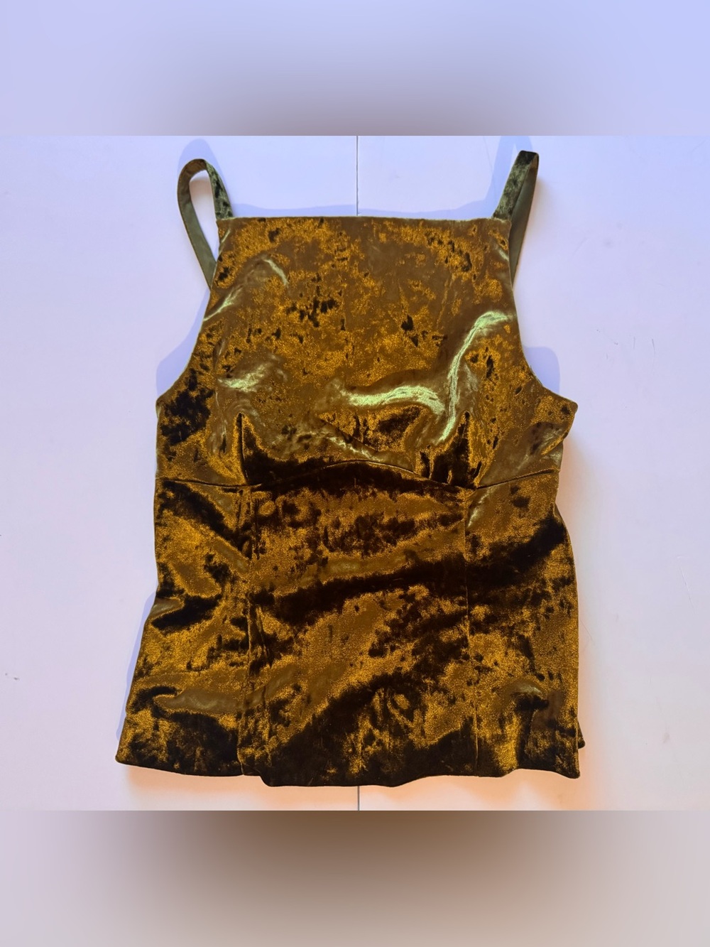 Zara Olive Green Crushed Velvet Tank Top w/ Open Back Bow Details Sz XS in EUC